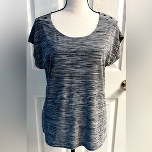 Women’s black and white blouse Large with black button design